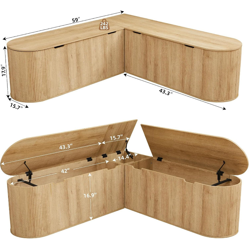59" Natural Modular L‑Shaped Nook Bench