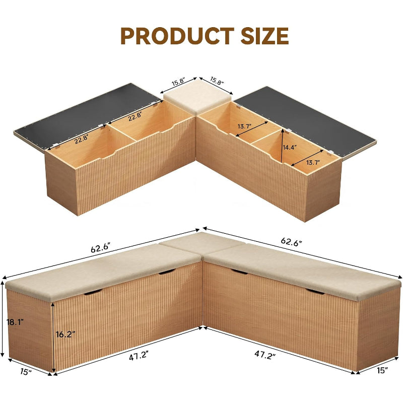 Natural L‑Shaped Wooden Storage Corner Bench  今天 11:25