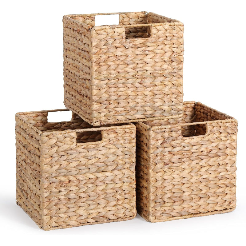 12" Foldable Hyacinth Storage Cubes, Set of 3