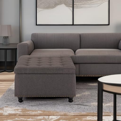 30" Dark‑Gray Square Storage Ottoman Coffee Table
