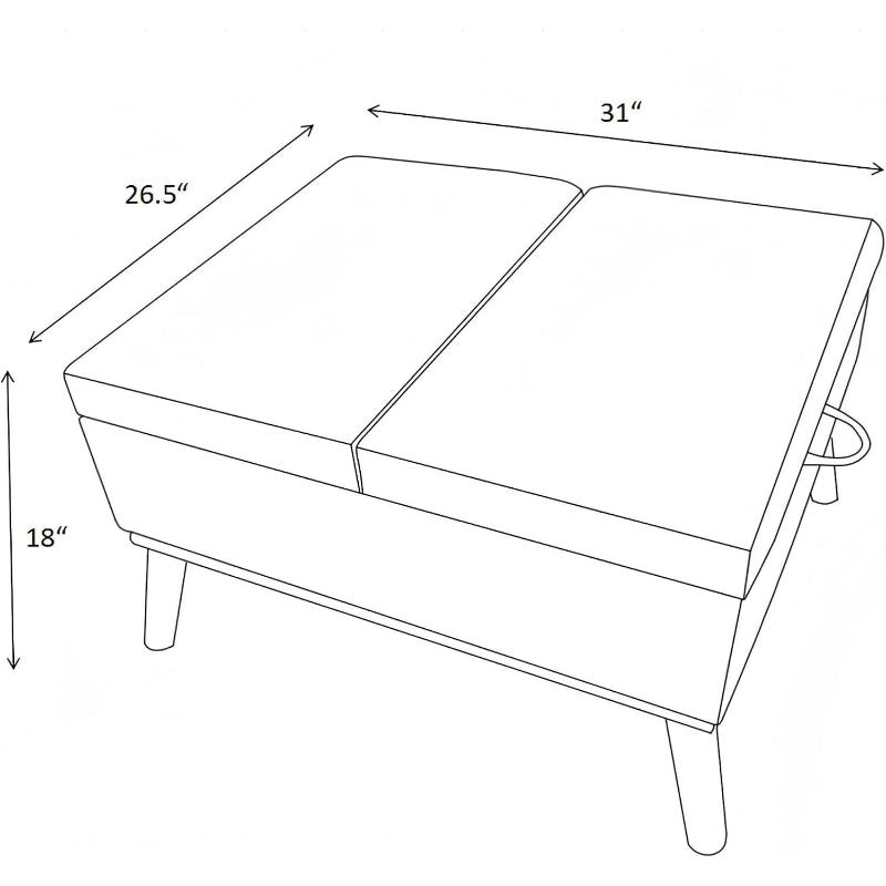 31" Orange Mid‑Century Storage Ottoman Coffee Table