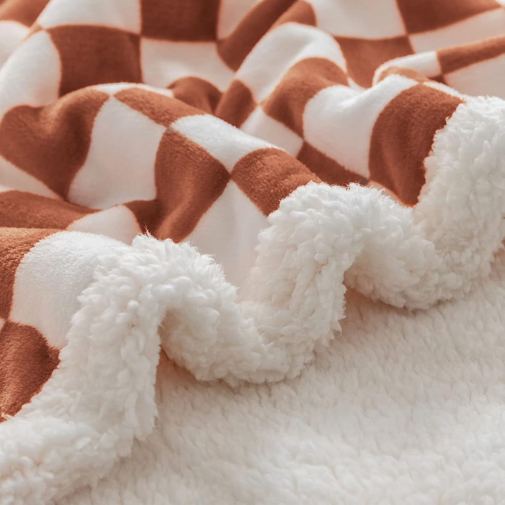 60"x80" Maple Brown Checkered Sherpa Throw Blanket