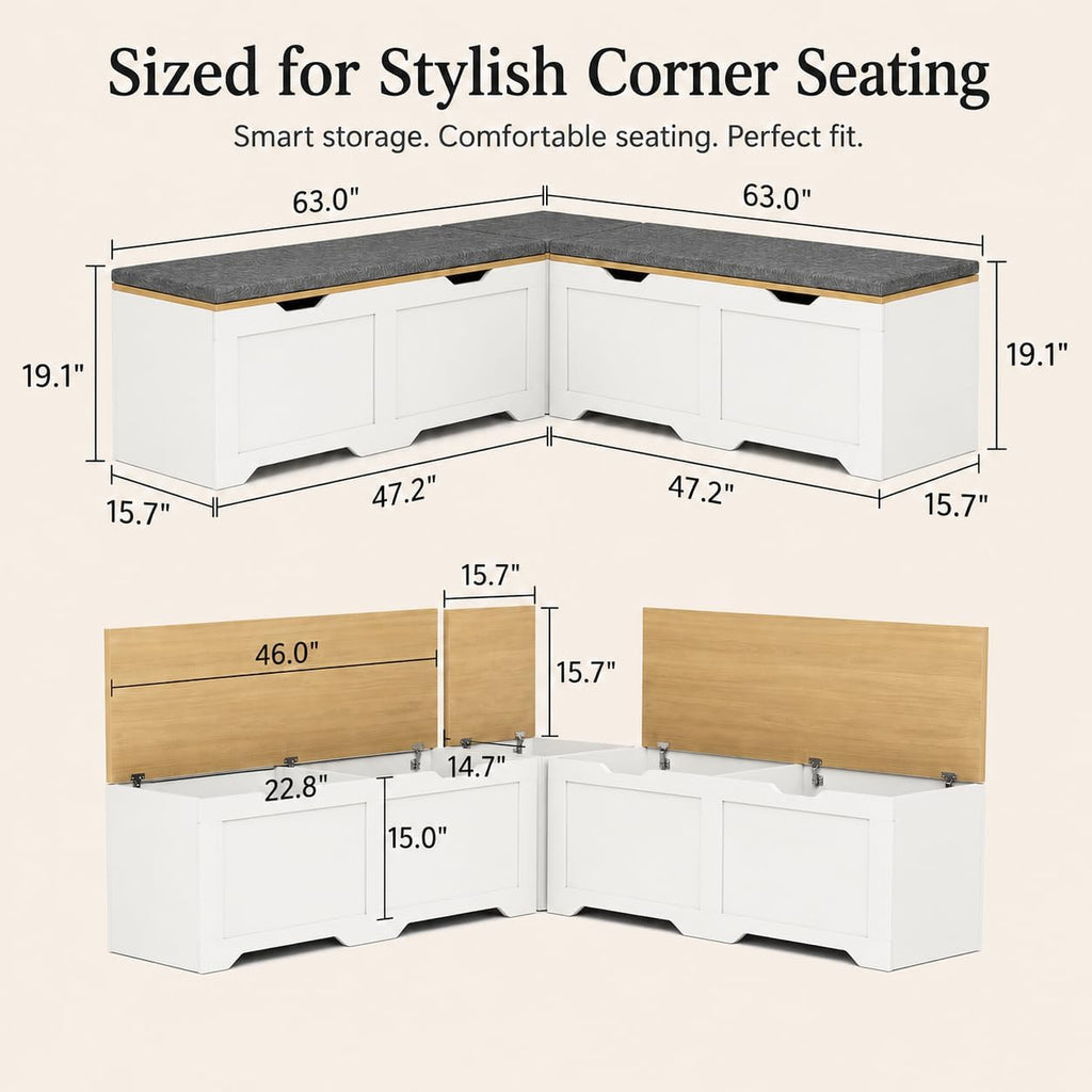White L‑Shaped Cushioned Storage Corner Bench  今天 11:21