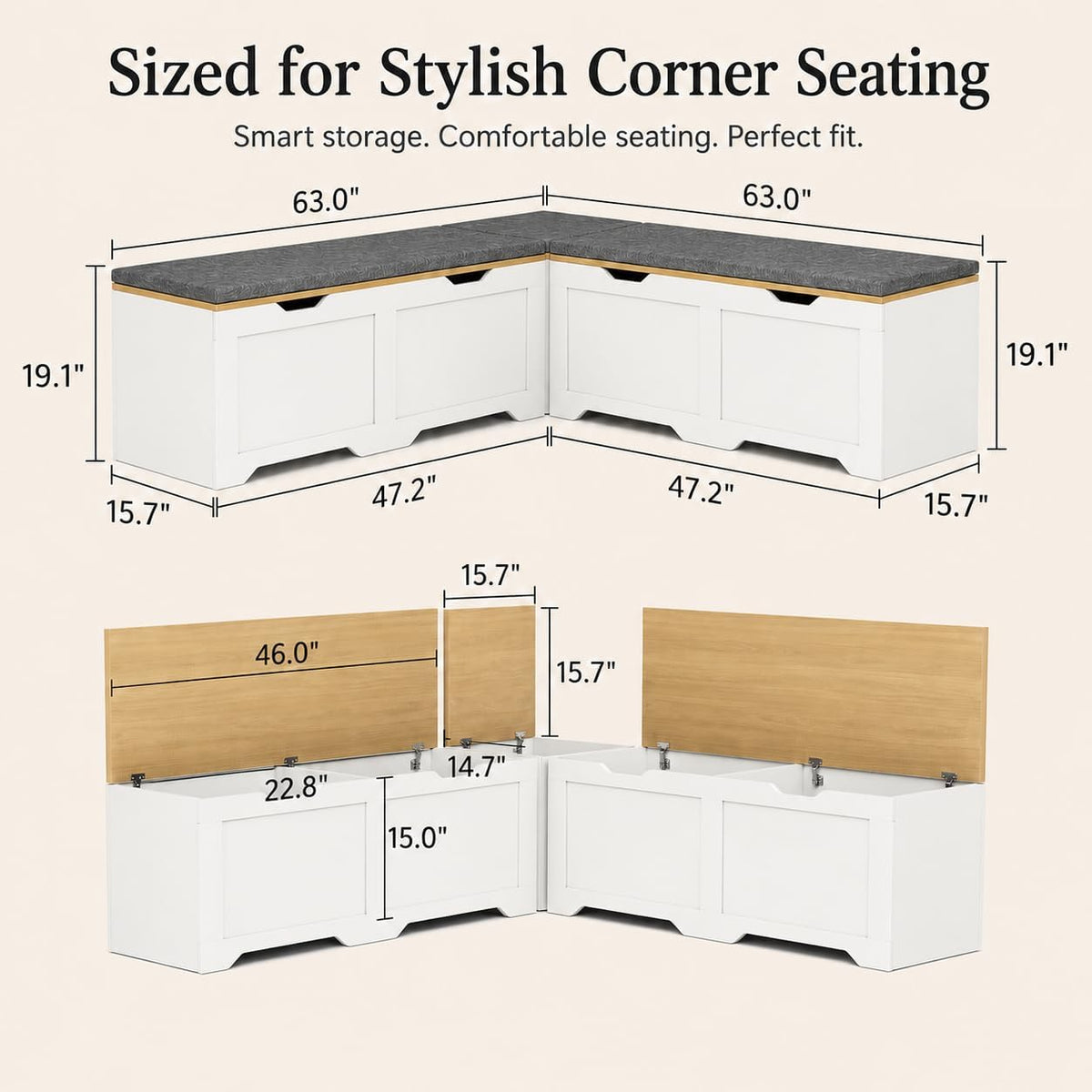 White L‑Shaped Cushioned Storage Corner Bench  今天 11:21
