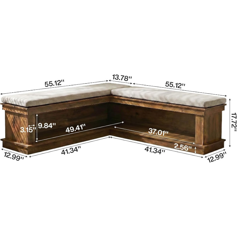 55" Cushioned L‑Shaped Corner Storage Bench