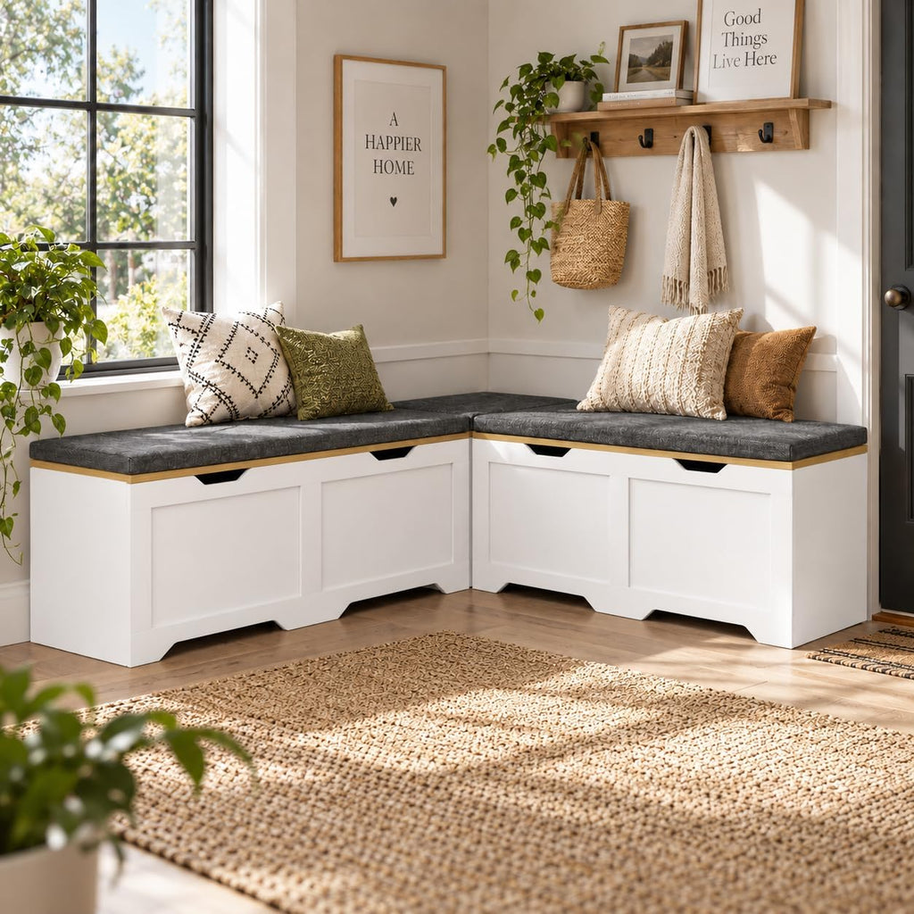 White L‑Shaped Cushioned Storage Corner Bench  今天 11:21