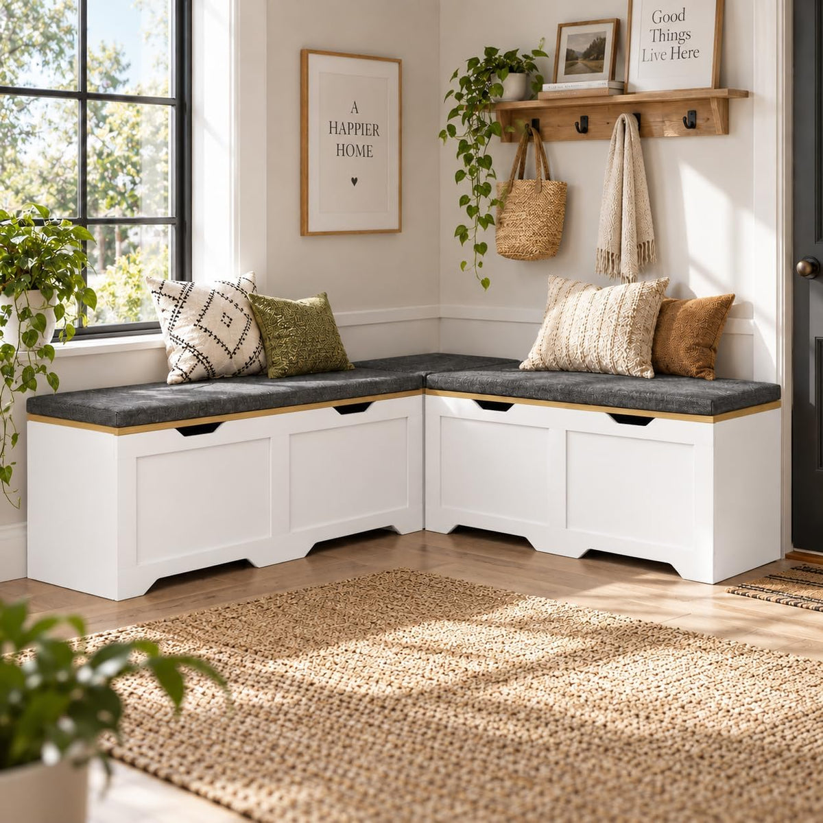 White L‑Shaped Cushioned Storage Corner Bench  今天 11:21
