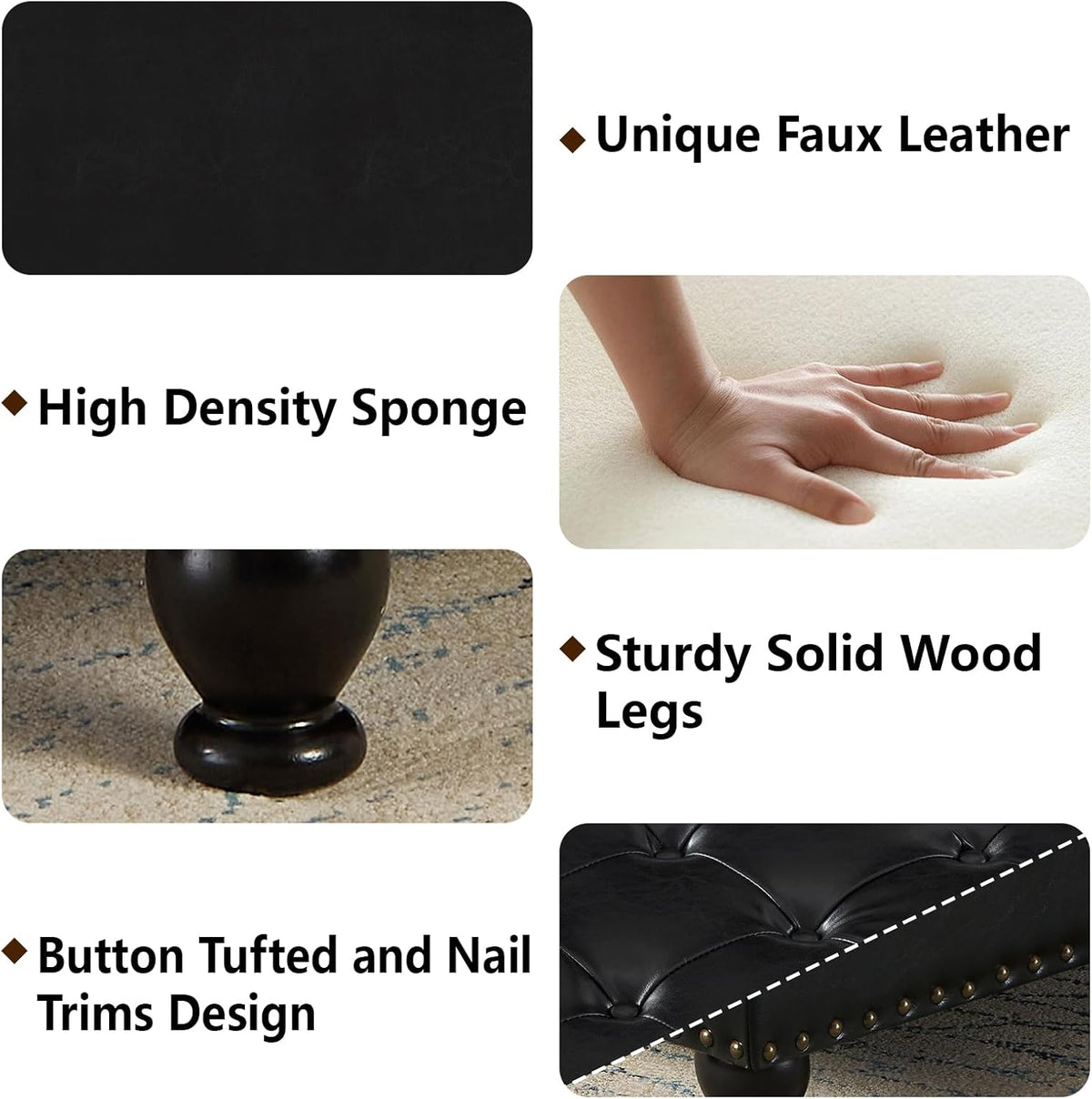 30" Black Faux Leather Tufted Storage Ottoman