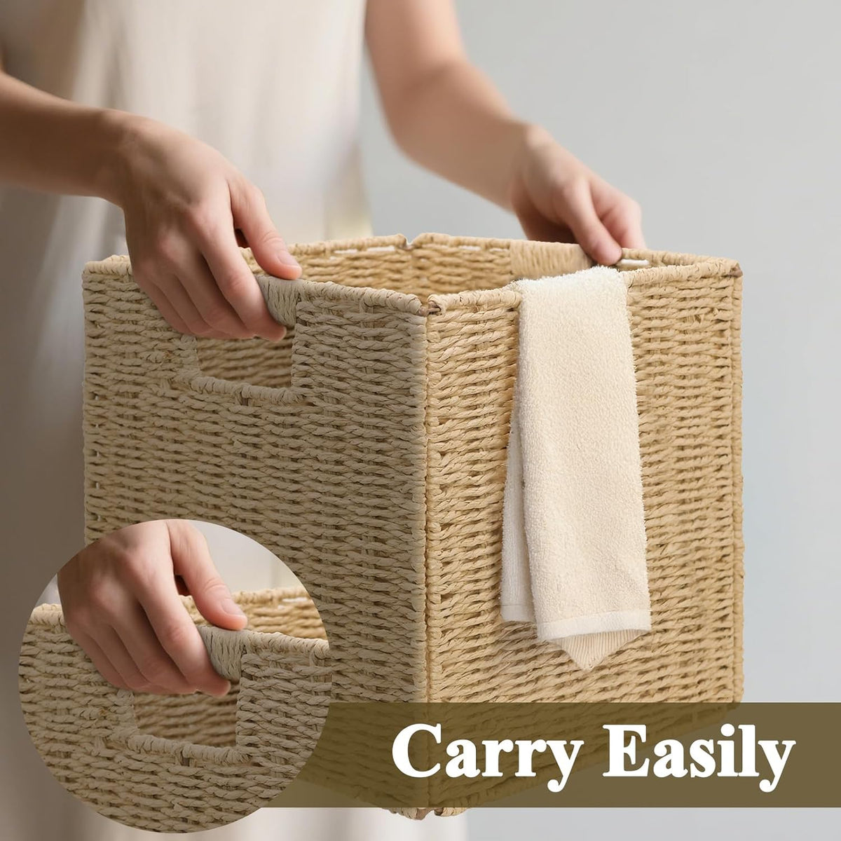 11" Natural Foldable Wicker Storage Baskets, 3‑Pack