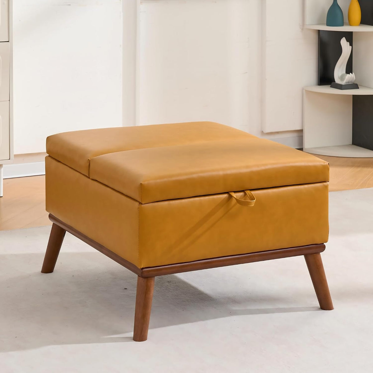 31" Orange Mid‑Century Storage Ottoman Coffee Table