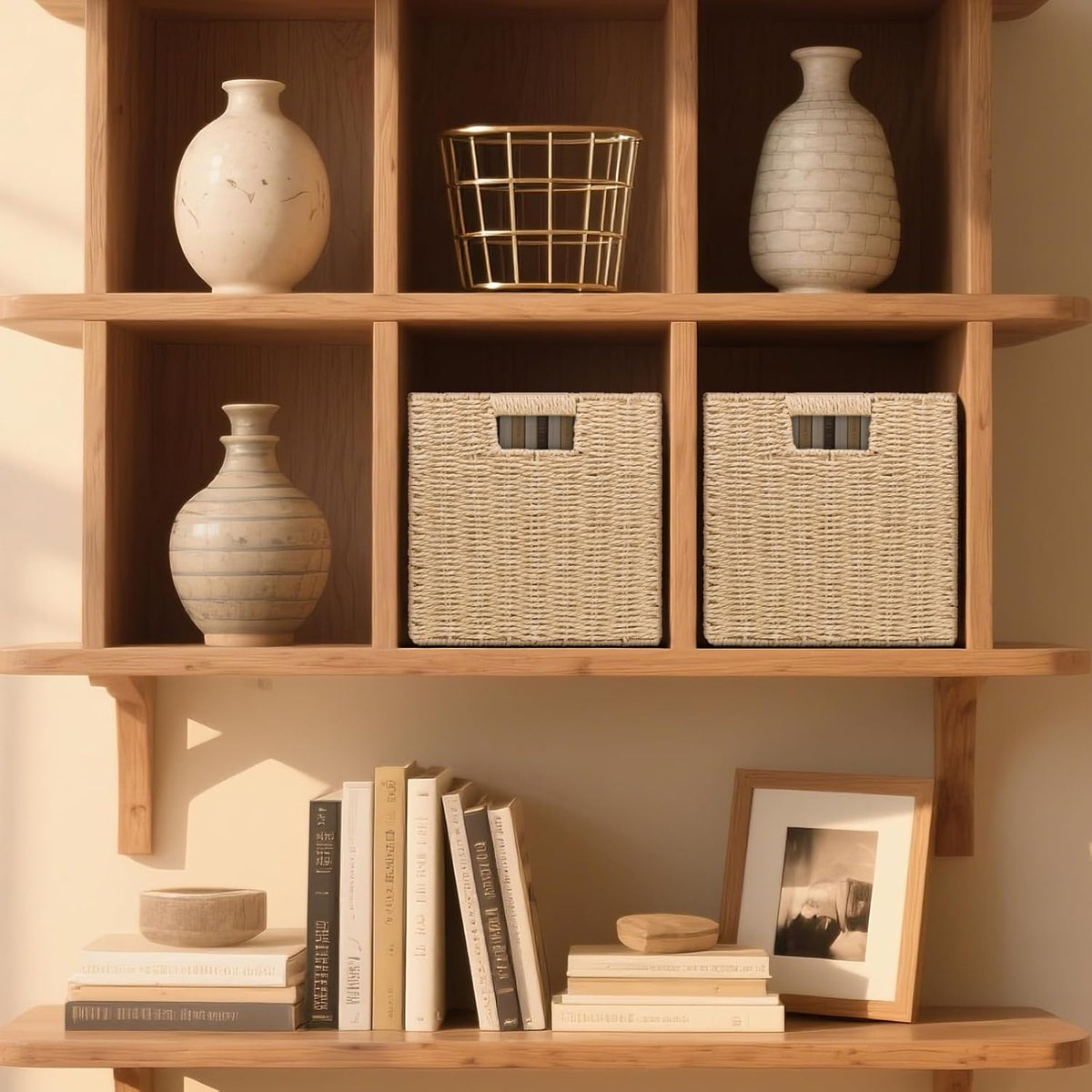 11" Natural Foldable Wicker Storage Baskets, 3‑Pack