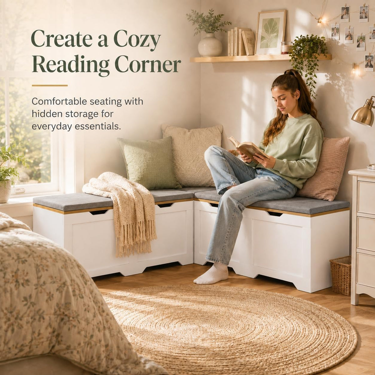 White L‑Shaped Cushioned Storage Corner Bench  今天 11:21