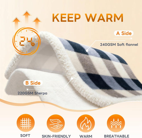 108"x90" Grey‑Soft Blue Sherpa Throw Blanket