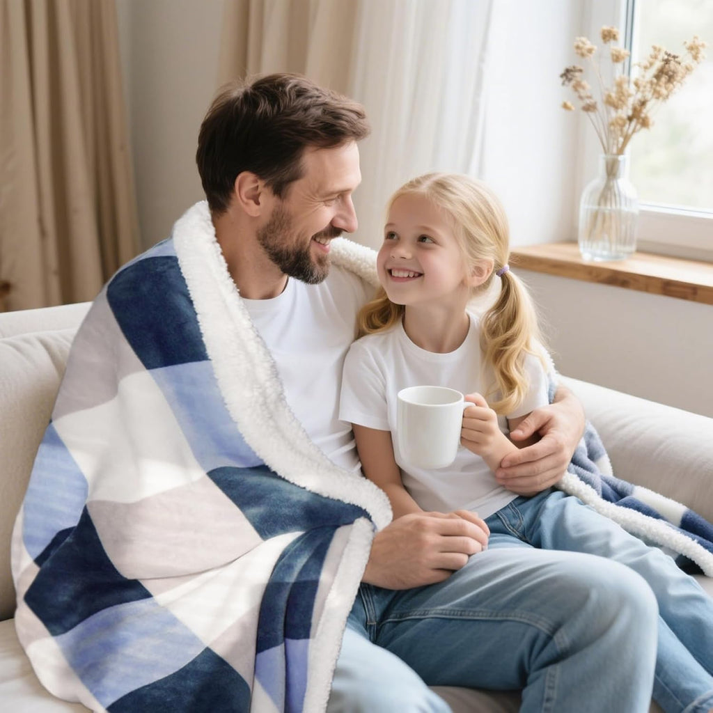 108"x90" Grey‑Soft Blue Sherpa Throw Blanket