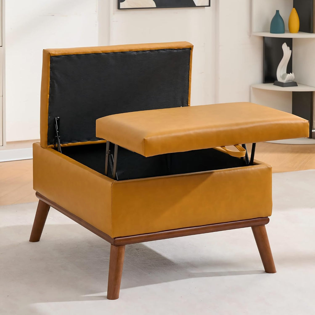 31" Orange Mid‑Century Storage Ottoman Coffee Table
