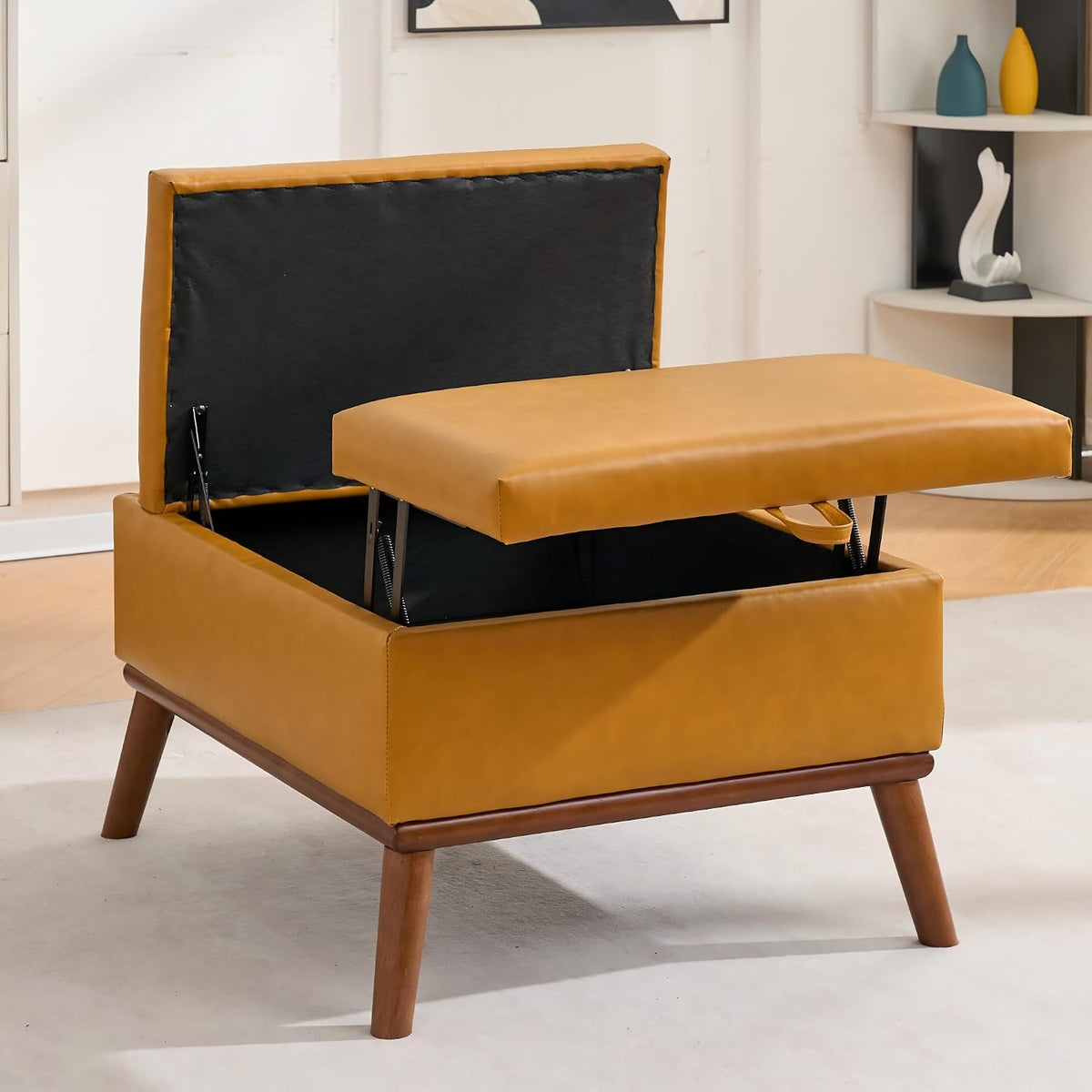 31" Orange Mid‑Century Storage Ottoman Coffee Table