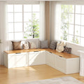 63" Oak‑White L‑Shaped Nook Storage Bench