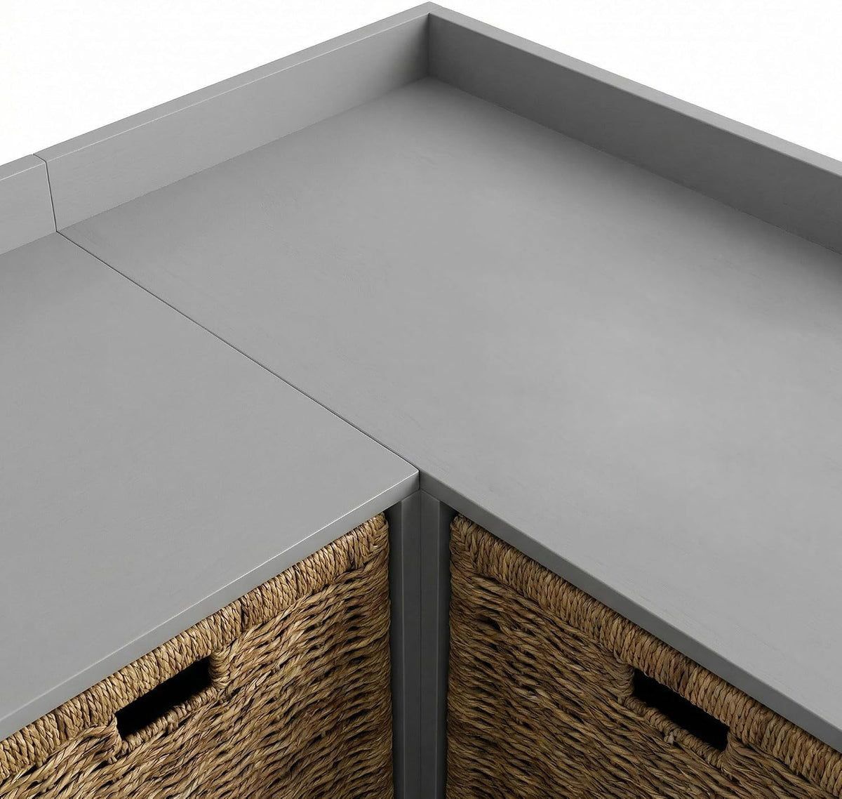 63" L‑Shaped Grey Bench with 6 Woven Basket Drawers  今天 11:19
