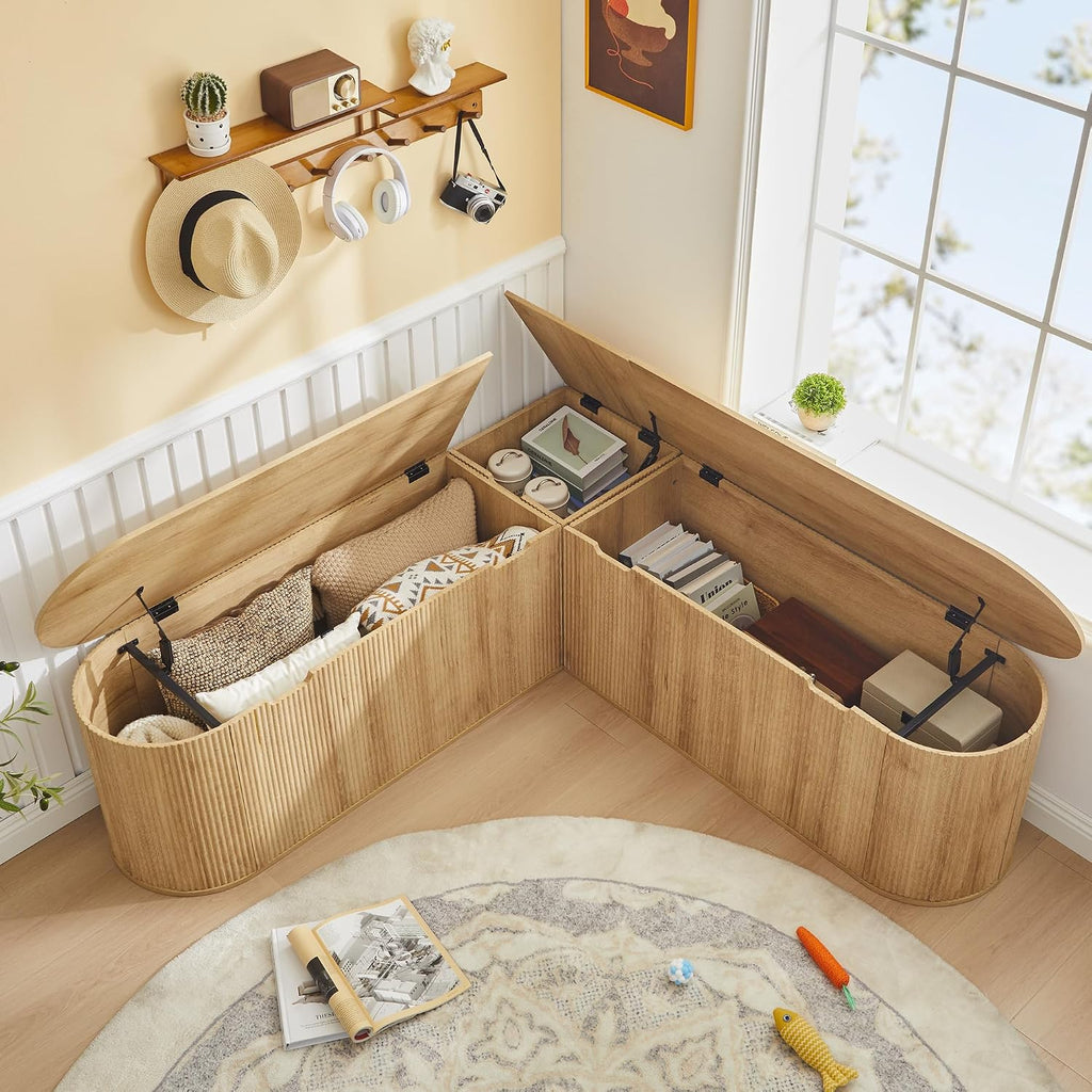 59" Natural Fluted L‑Shaped Storage Bench  今天 11:22