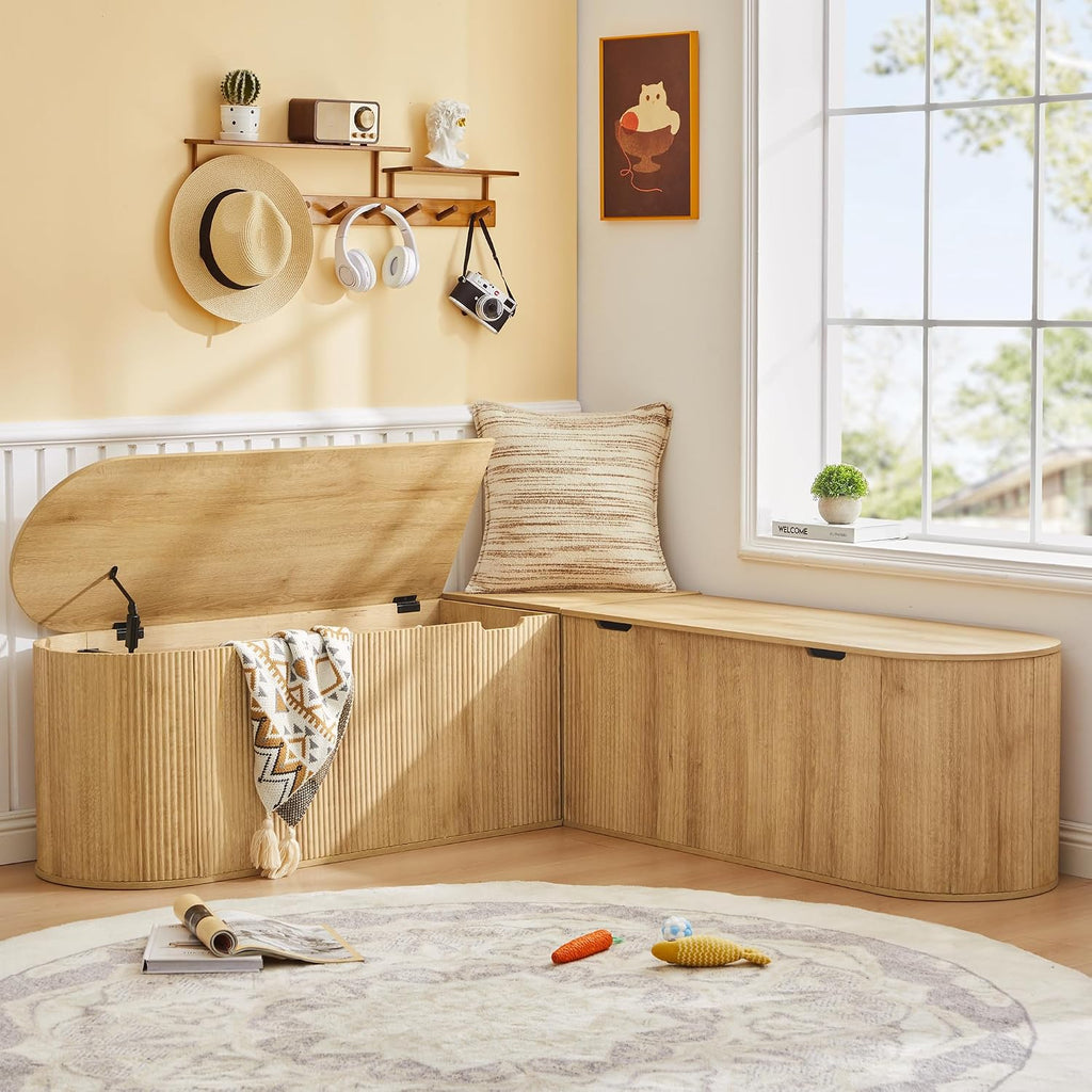 59" Natural Modular L‑Shaped Nook Bench