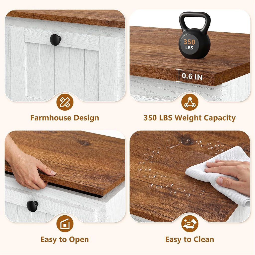 63" White L‑Shaped Nook Storage Bench