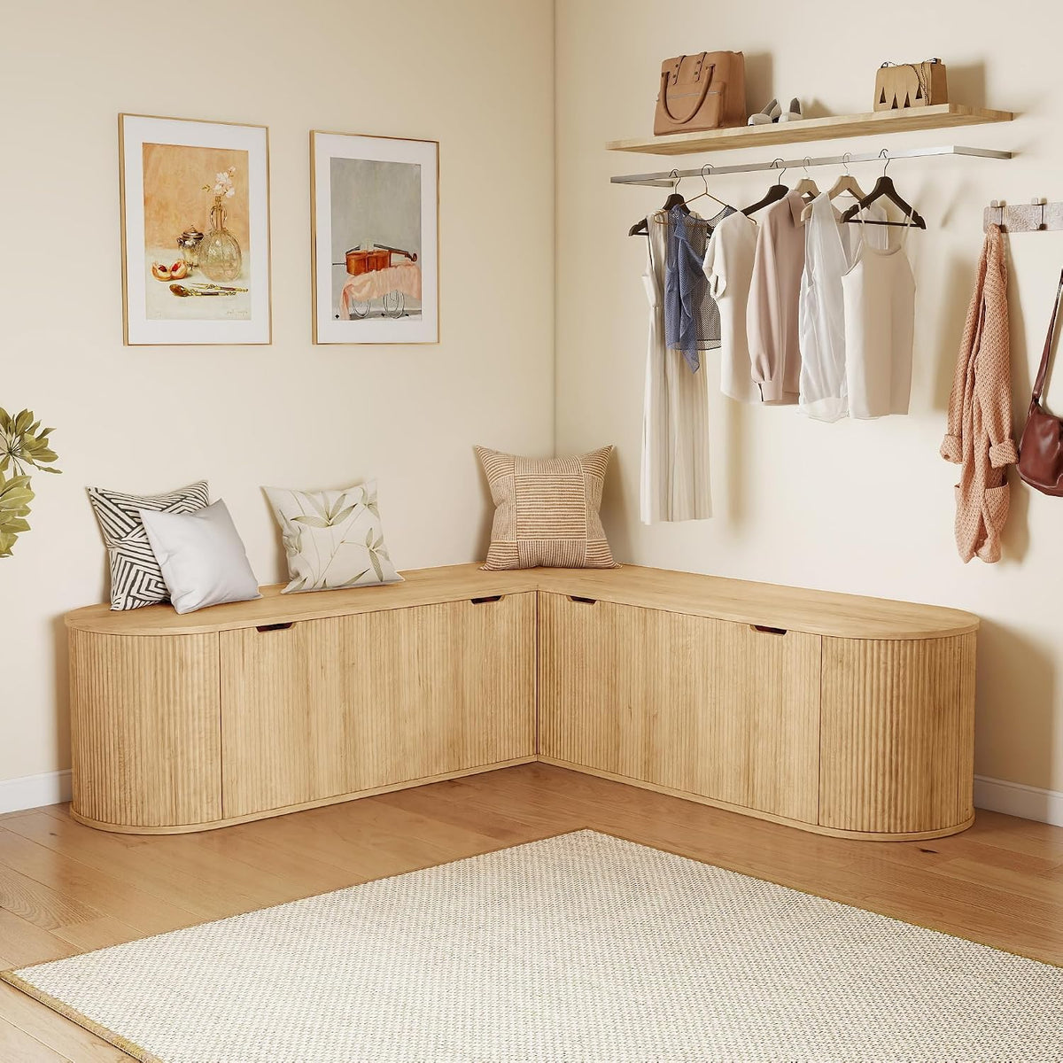 59" Natural Modular L‑Shaped Nook Bench
