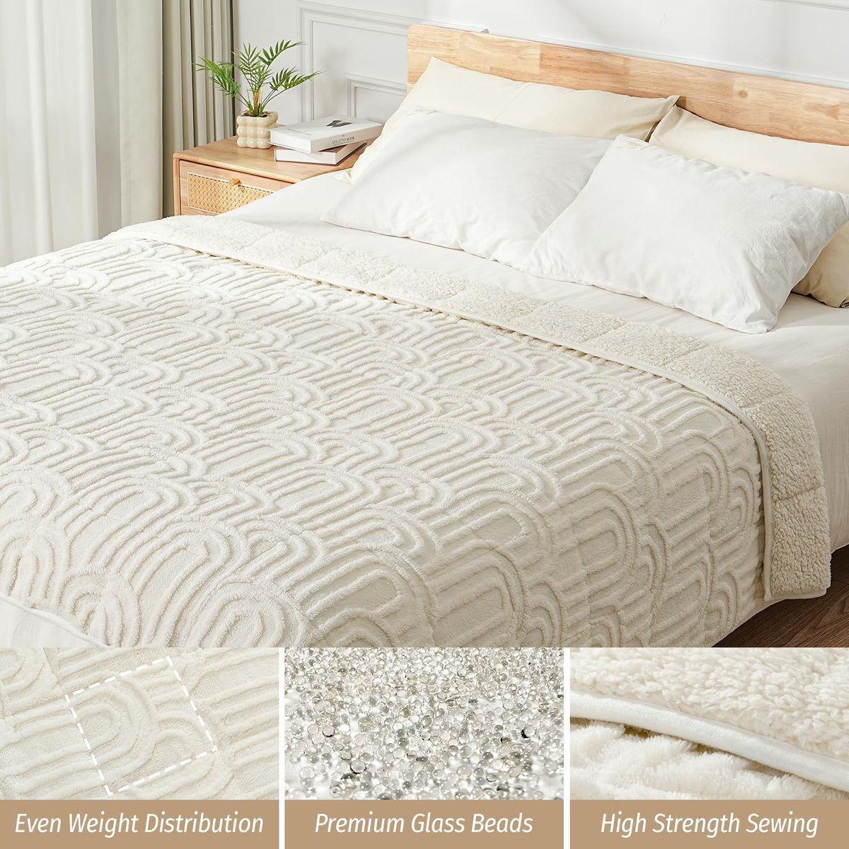 60"x80" Cream Weighted Blanket,15 lbs