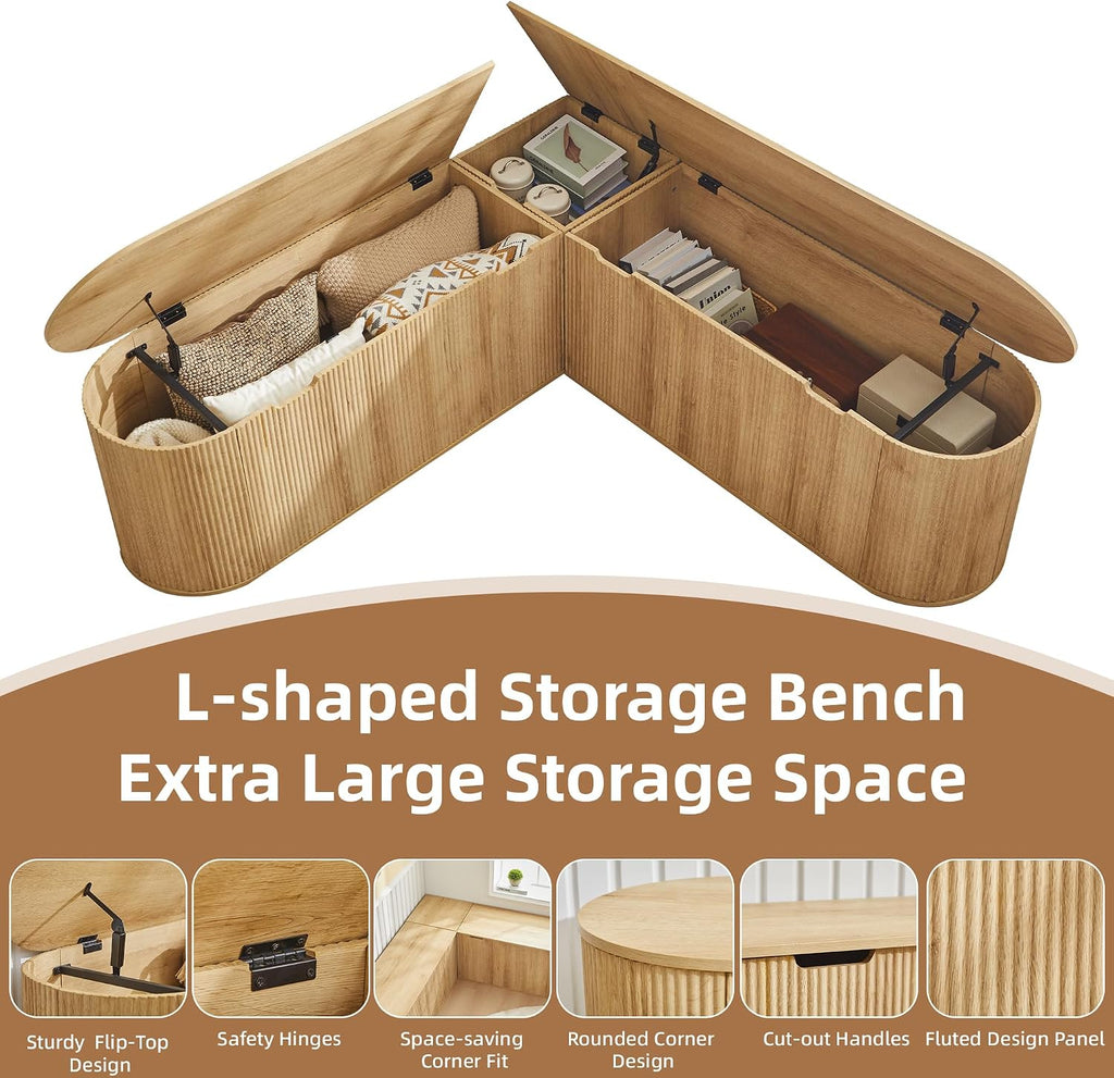 59" Natural Fluted L‑Shaped Storage Bench  今天 11:22