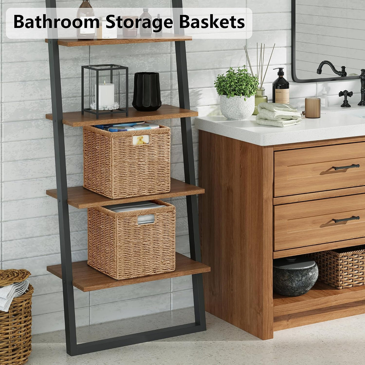 13" Natural Foldable Wicker Storage Cubes, Set of 2