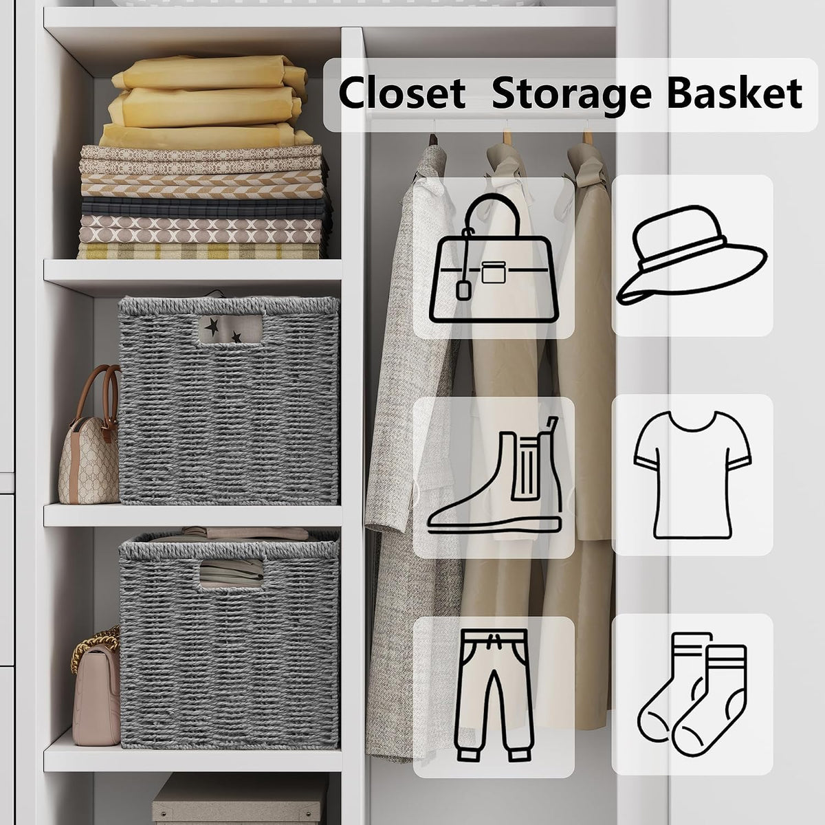 11" Grey Foldable Wicker Storage Cubes, Set of 2