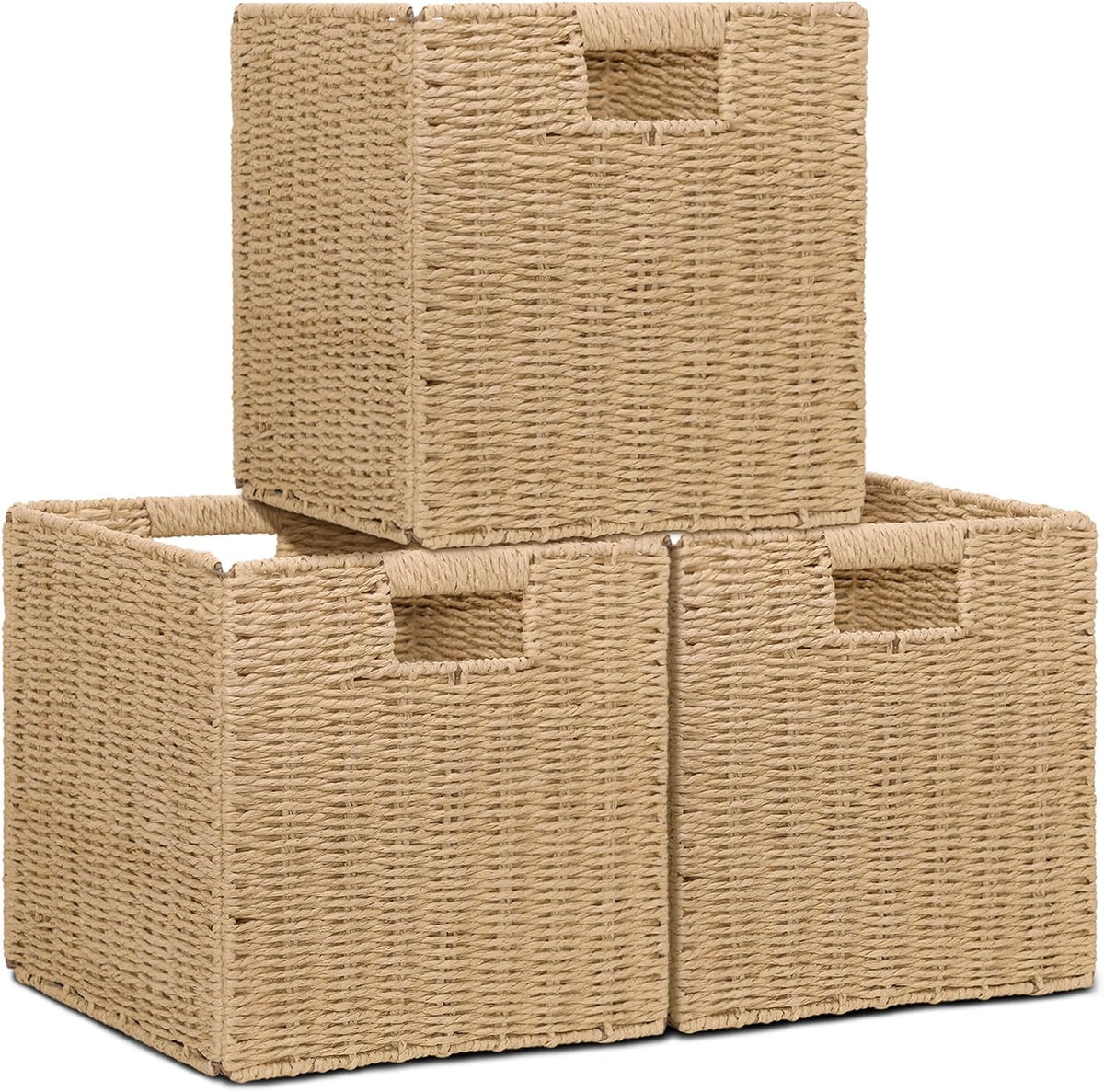 11" Natural Foldable Wicker Storage Baskets, 3‑Pack