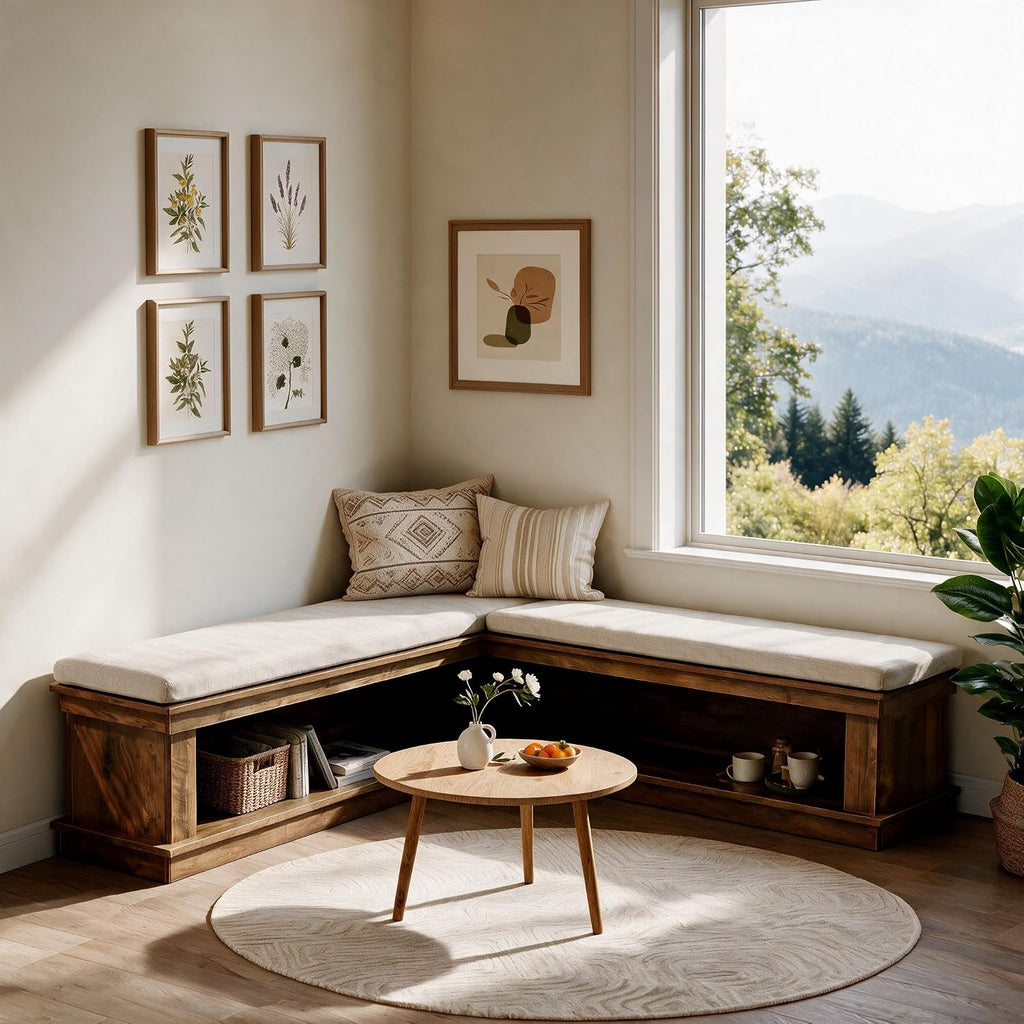 55" Cushioned L‑Shaped Corner Storage Bench