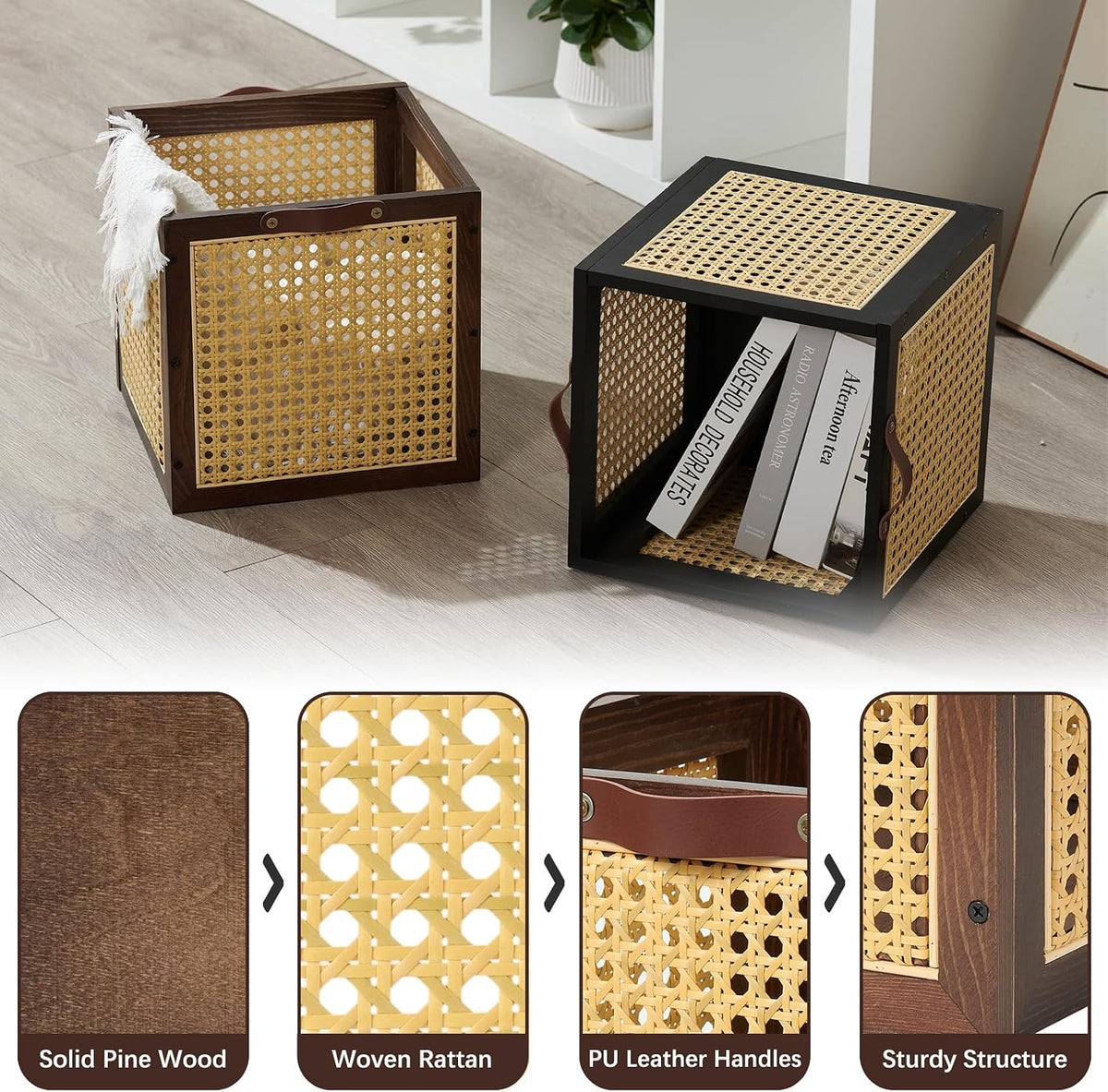 2‑Pack Decorative Rattan Storage Cubes