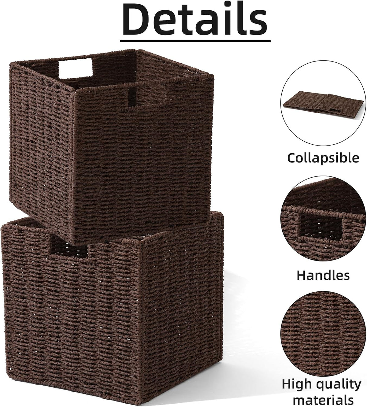 12" Brown Foldable Wicker Storage Cubes, Set of 2