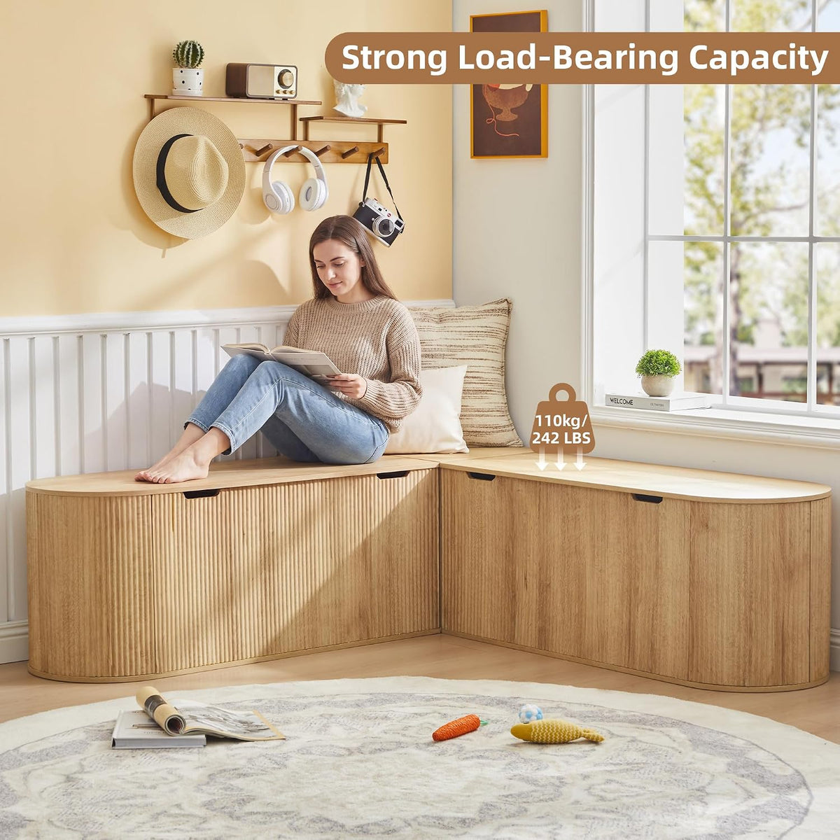 59" Natural Fluted L‑Shaped Storage Bench  今天 11:22