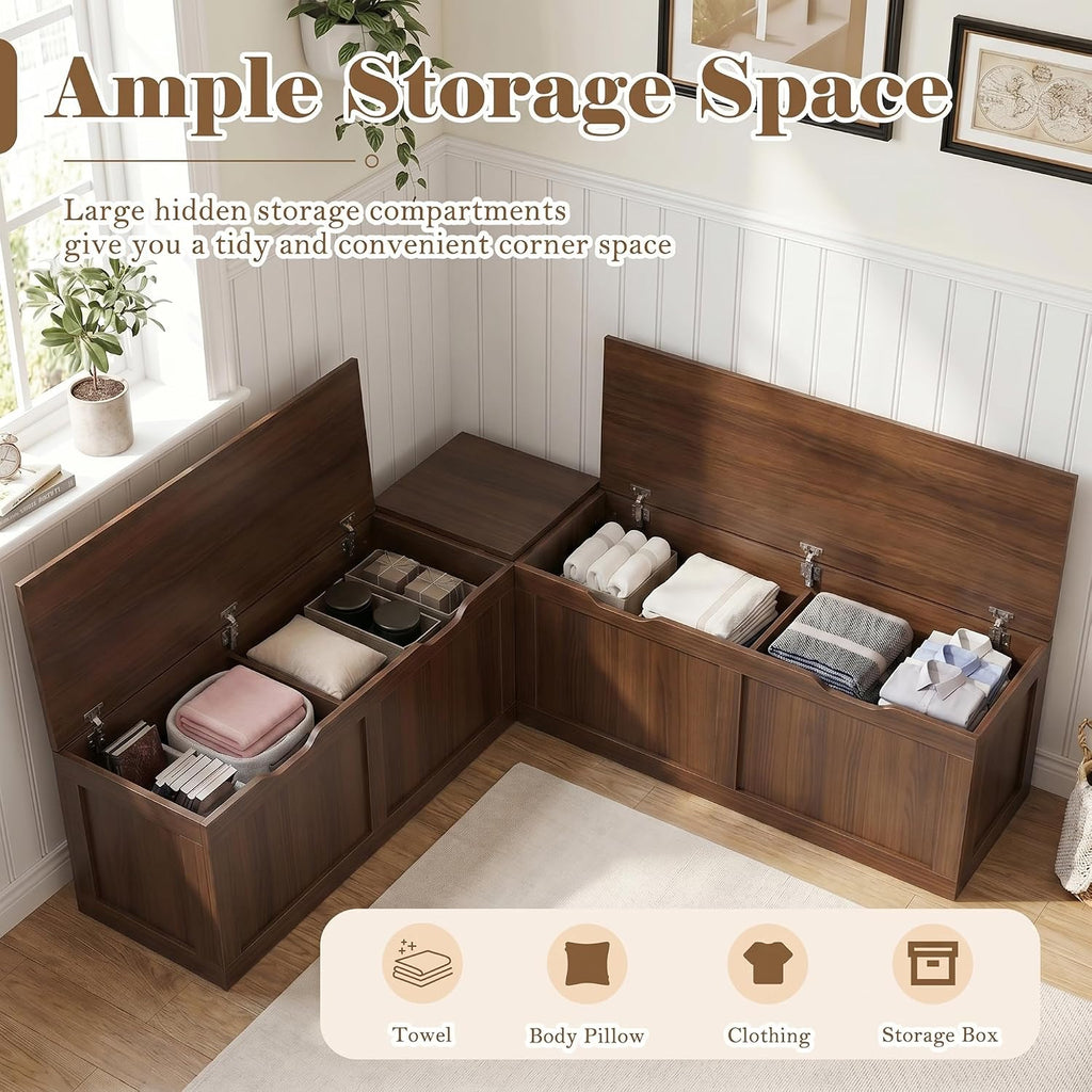 Wooden Storage Corner Bench