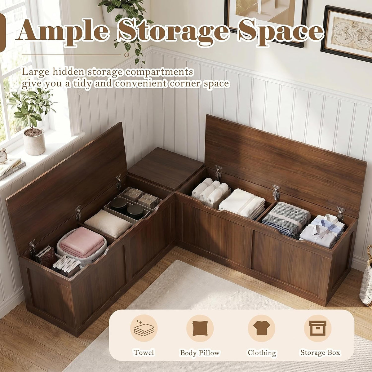 Wooden Storage Corner Bench