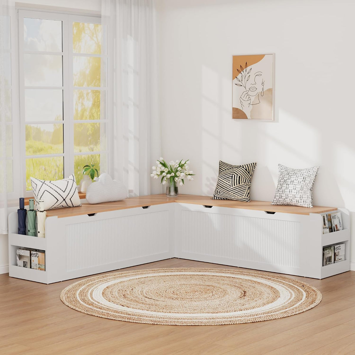 Modular L‑Shaped Backless Nook Storage Bench