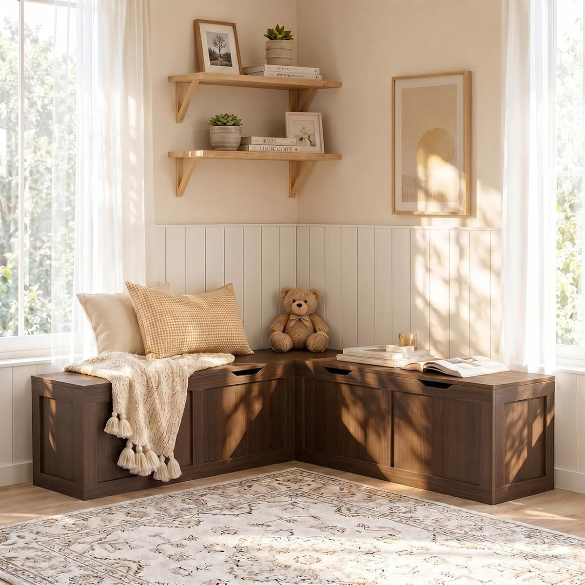 Wooden Storage Corner Bench