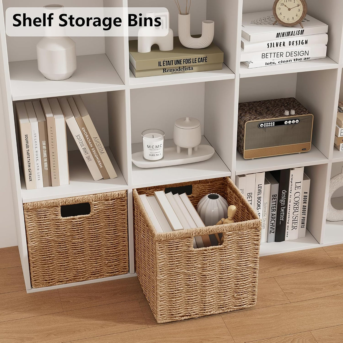 13" Natural Foldable Wicker Storage Cubes, Set of 2