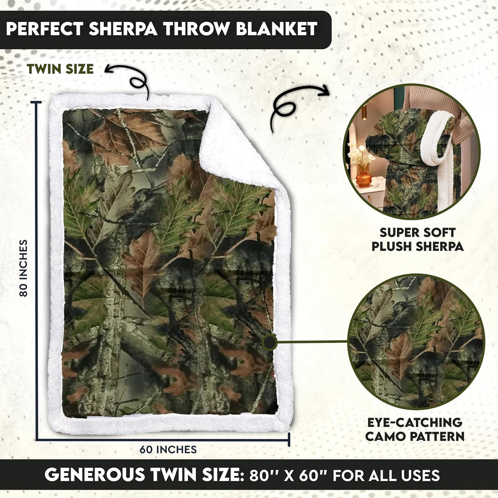 60"x80" Reversible Camo Sherpa Throw Blanket