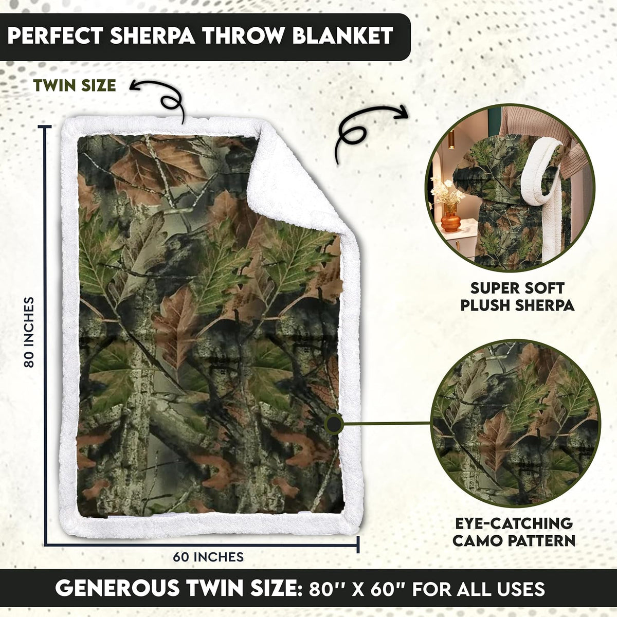 60"x80" Reversible Camo Sherpa Throw Blanket
