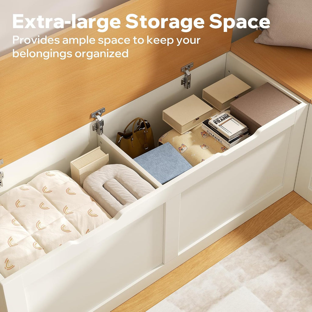 63" Oak‑White L‑Shaped Nook Storage Bench
