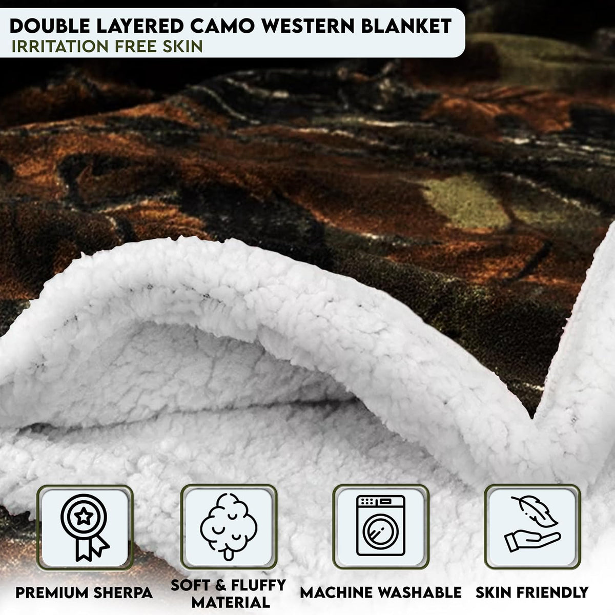 60"x80" Reversible Camo Sherpa Throw Blanket
