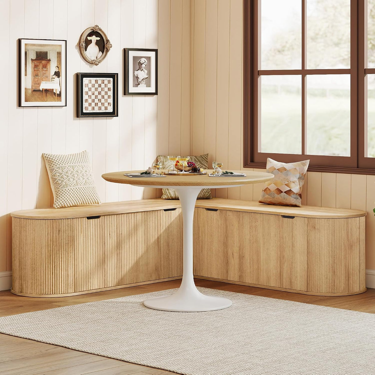 59" Natural Fluted L‑Shaped Storage Bench  今天 11:22