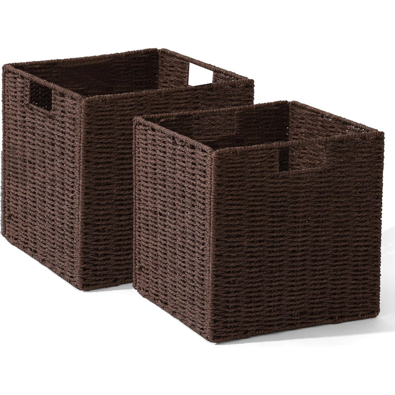 12" Brown Foldable Wicker Storage Cubes, Set of 2