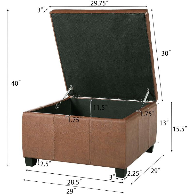 Brown Faux Leather Square Storage Ottoman