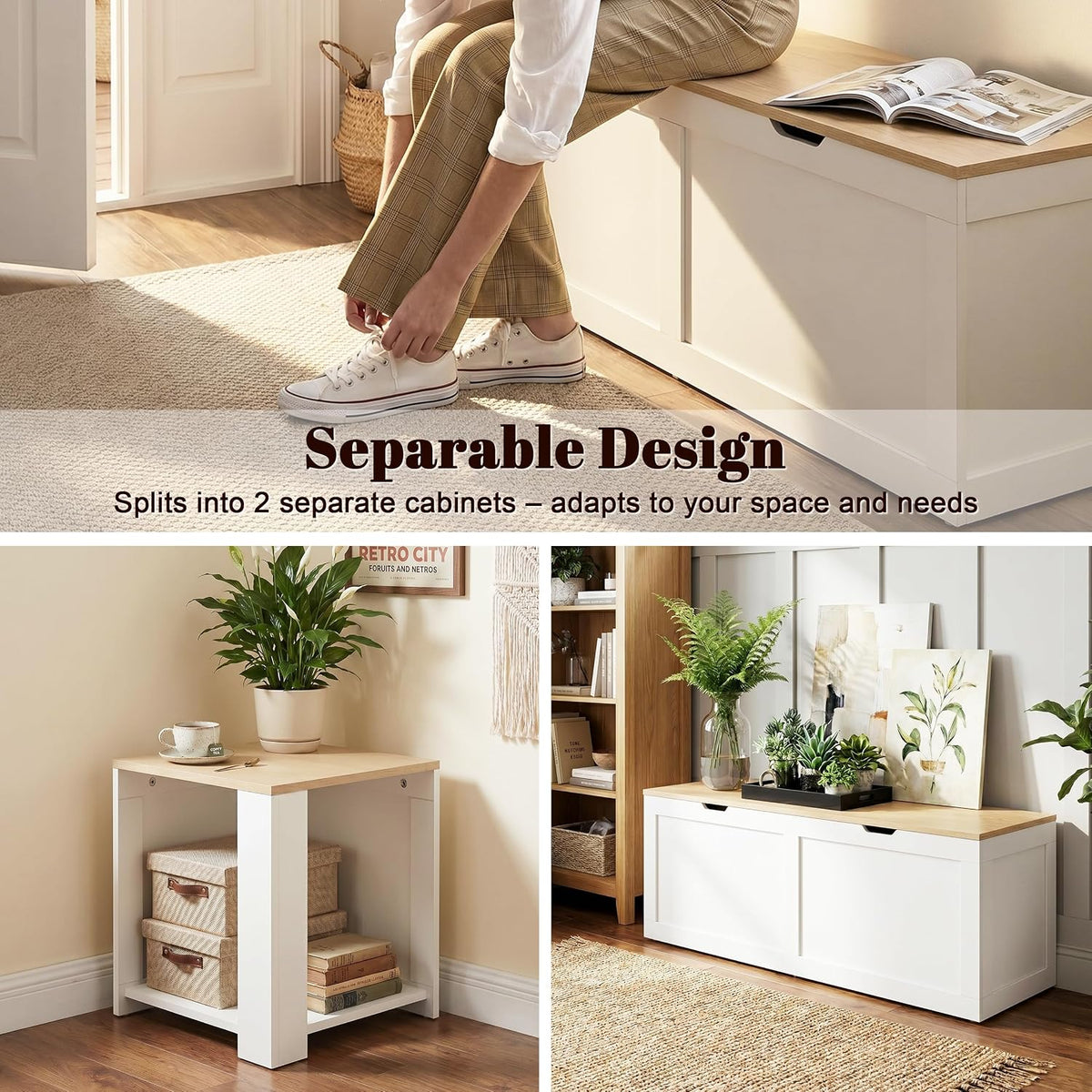63" Oak L‑Shaped Storage Nook Bench
