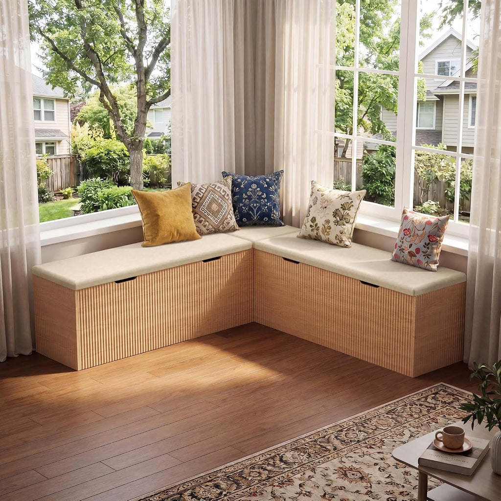 Natural L‑Shaped Wooden Storage Corner Bench  今天 11:25