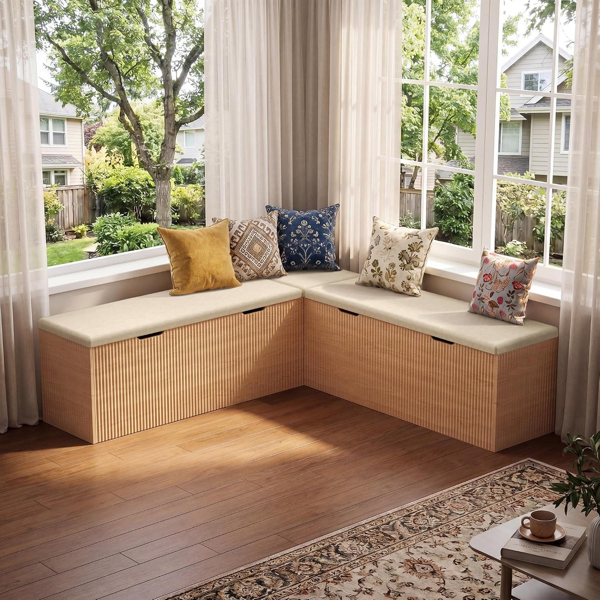 Natural L‑Shaped Wooden Storage Corner Bench  今天 11:25